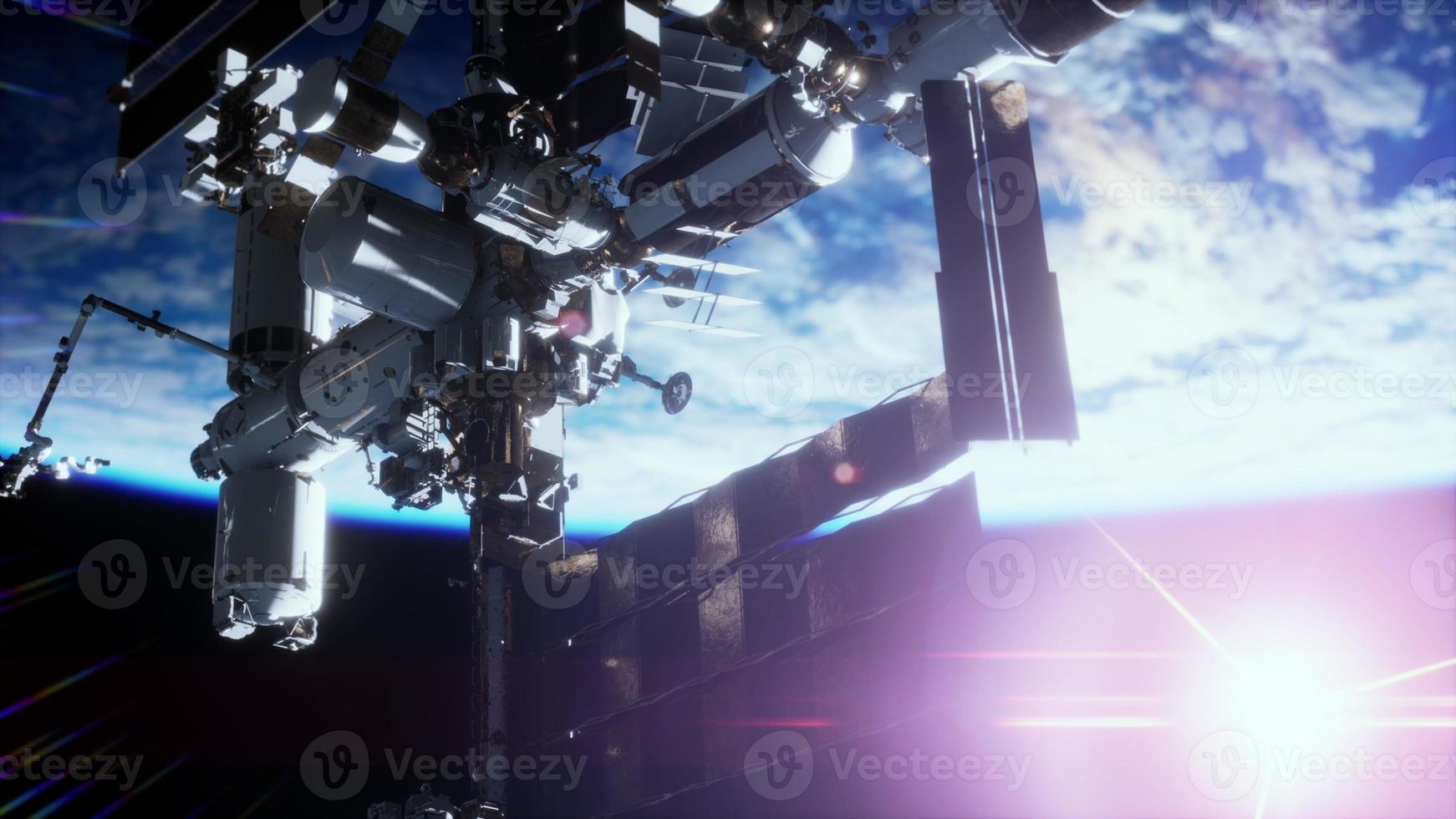 estación espacial internacional iss flotando en órbita sobre el planeta tierra foto