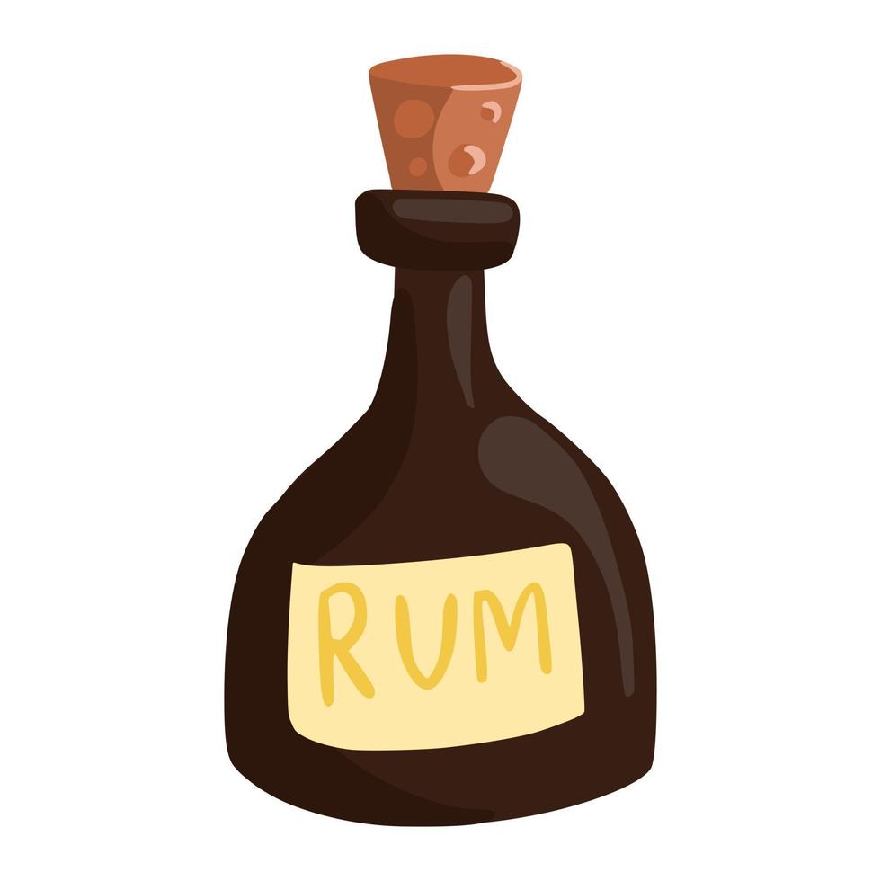 Rum bottle isolated on white background. Pirate drink icon. Bottle with wooden cork vector