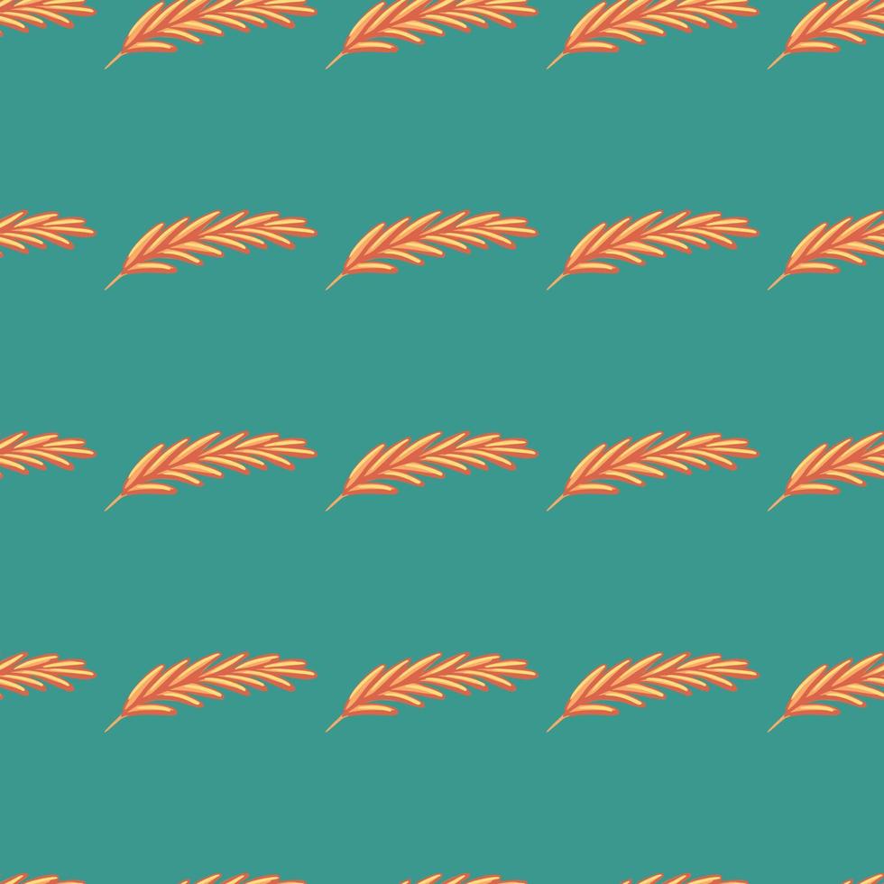 Scrapbook seamless pattern with orange feather silhouettes print. Turquoise background. Decorative shapes. vector