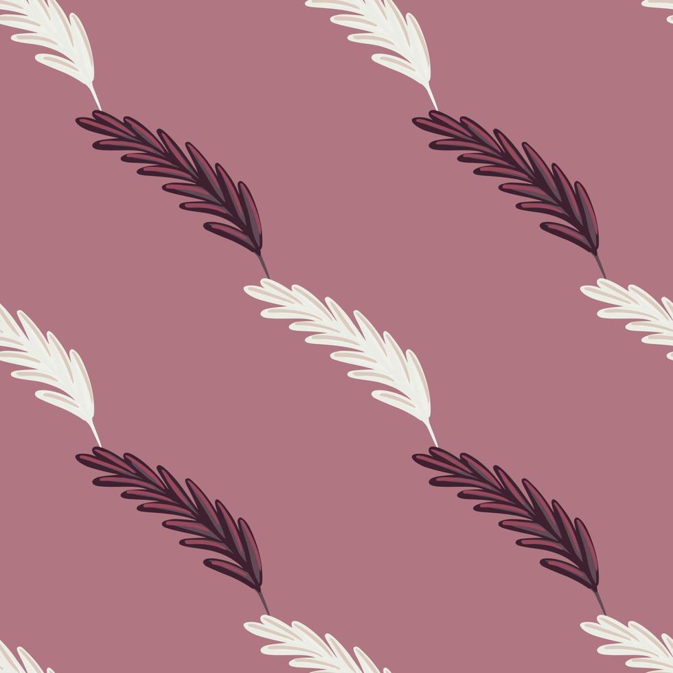 patrón de naturaleza sin costuras de estilo minimalista con estampado de trigo blanco y morado orgánico. fondo morado pastel. vector