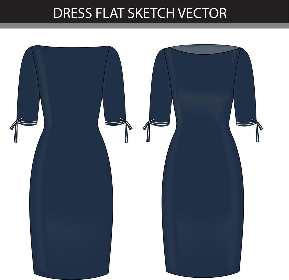 Dress Flat Sketch With bow at sleeve, vector file.