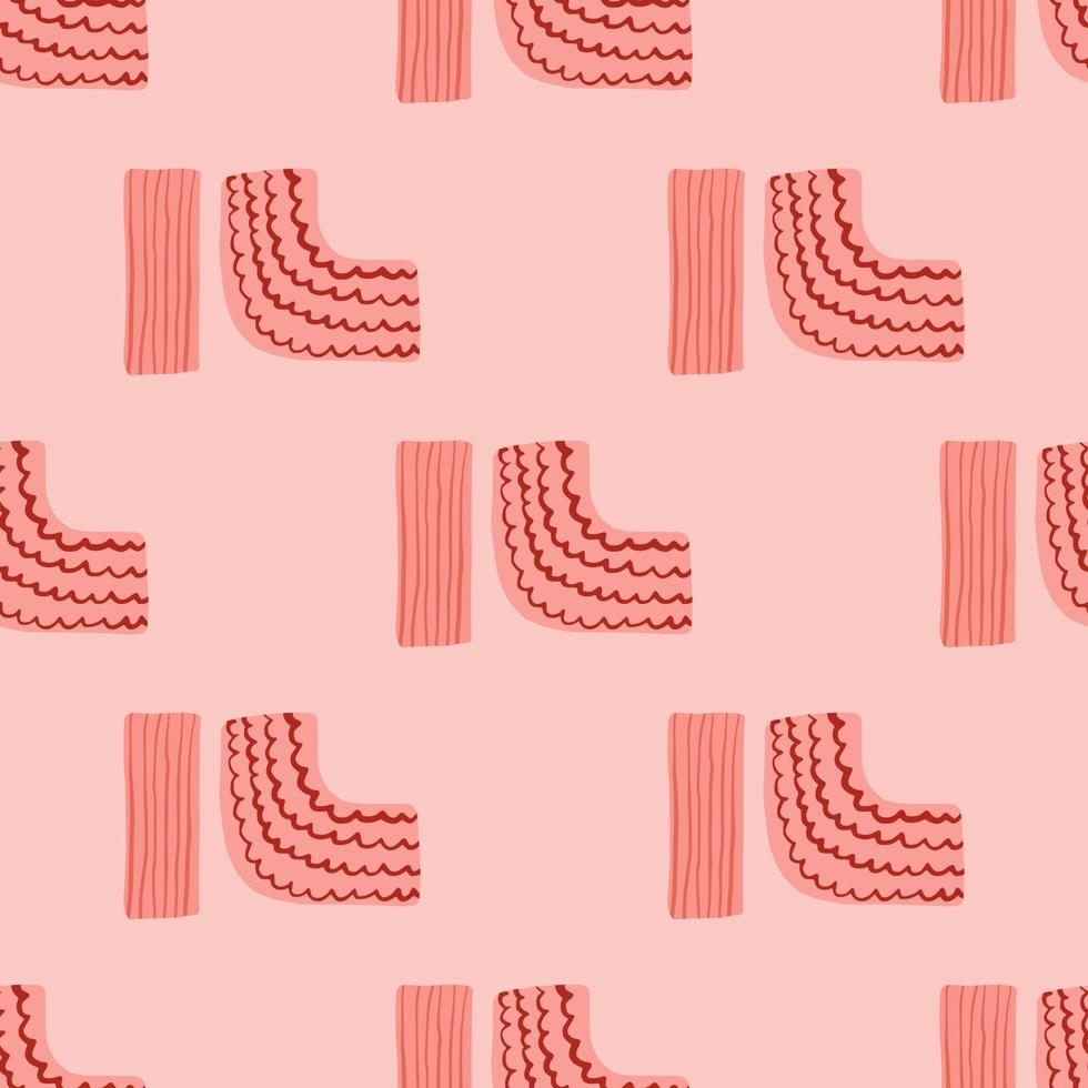 Geometry ornament seamless pattern. Simple figures with strips on pink background. Minimalistic endless backdrop. vector