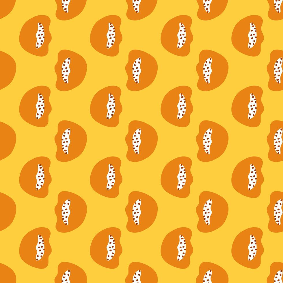 Funny seamless pattern with doodle abstract kids figures elements. Yellow background. Scandinavian style. vector