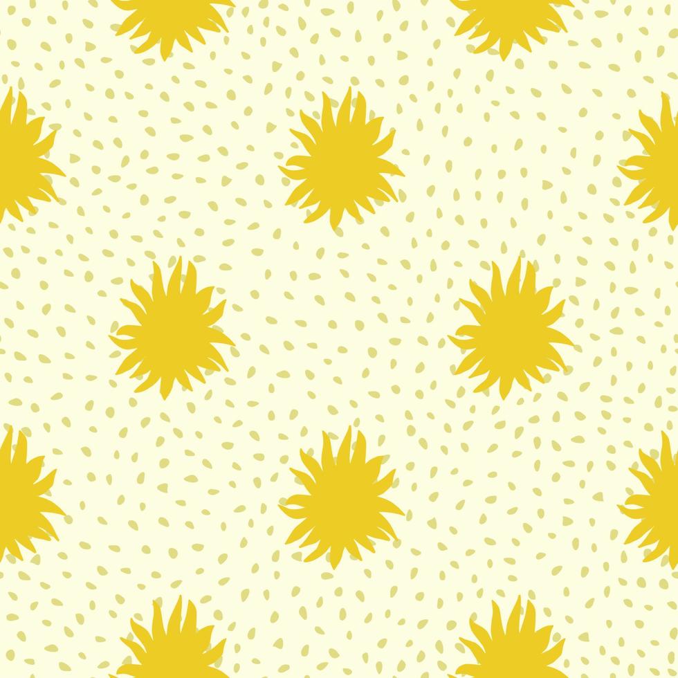 patrón abstracto de garabato sin costuras con adorno simple de sol amarillo. fondo punteado claro. telón de fondo geométrico. vector