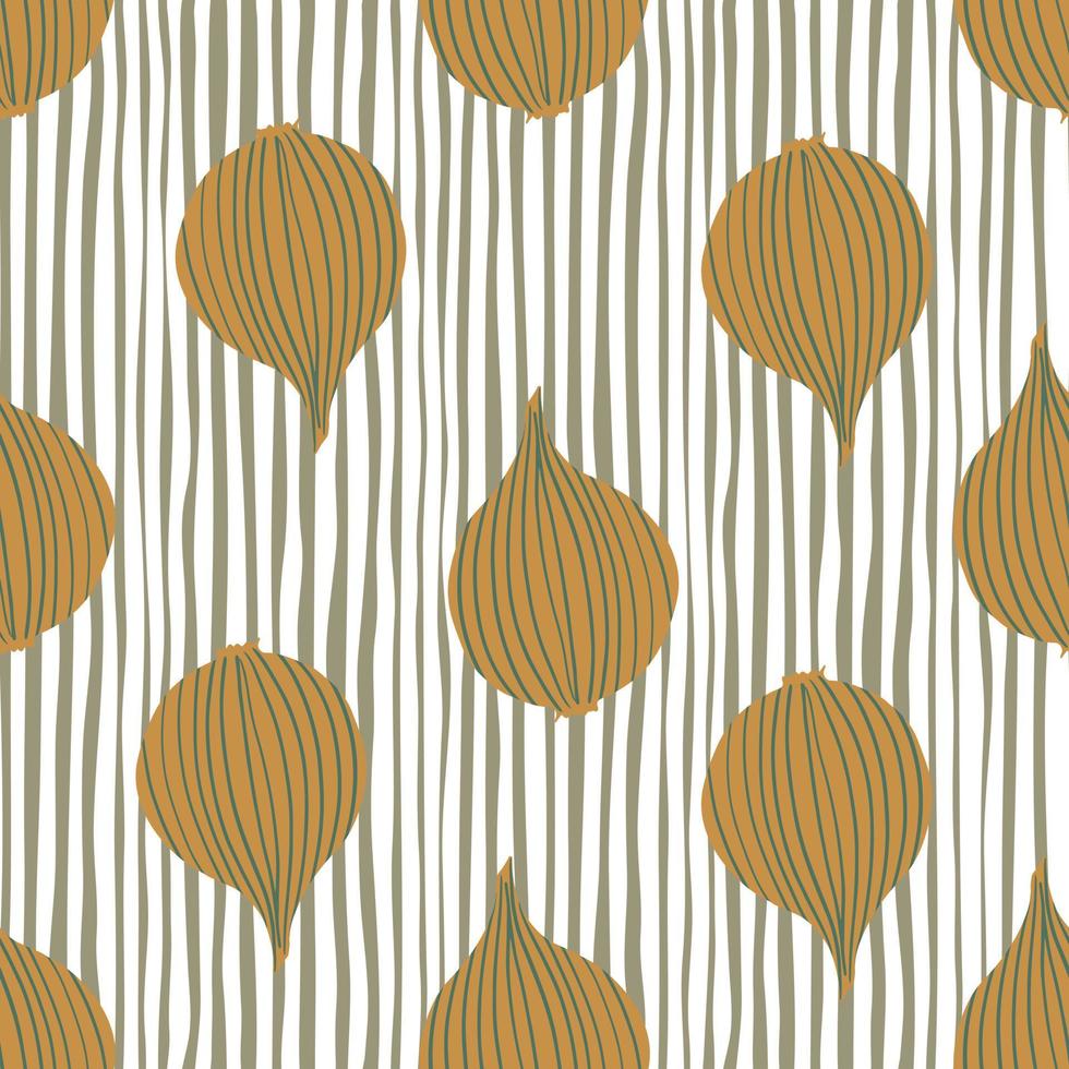 Simple onion seamless pattern on stripes background. Organic texture. vector