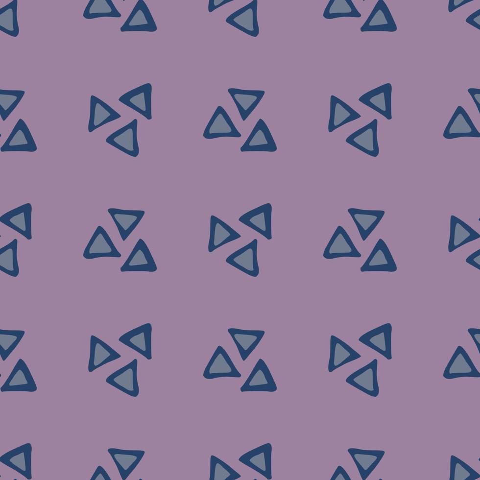 Abstract blue triangle seamless pattern on purple background. Geometric triangles wallpaper. vector