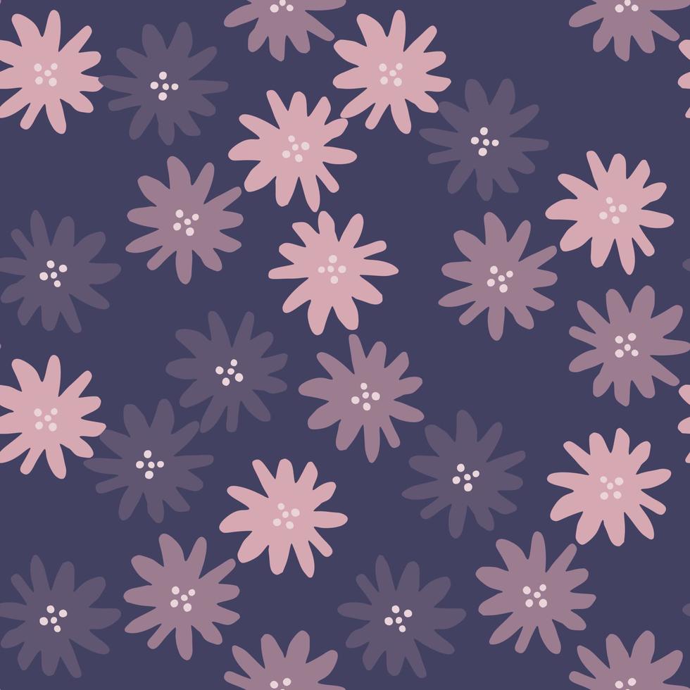 Abstract daisies flowers seamless pattern on purple background. Cute chamomiles floral endless wallpaper. vector