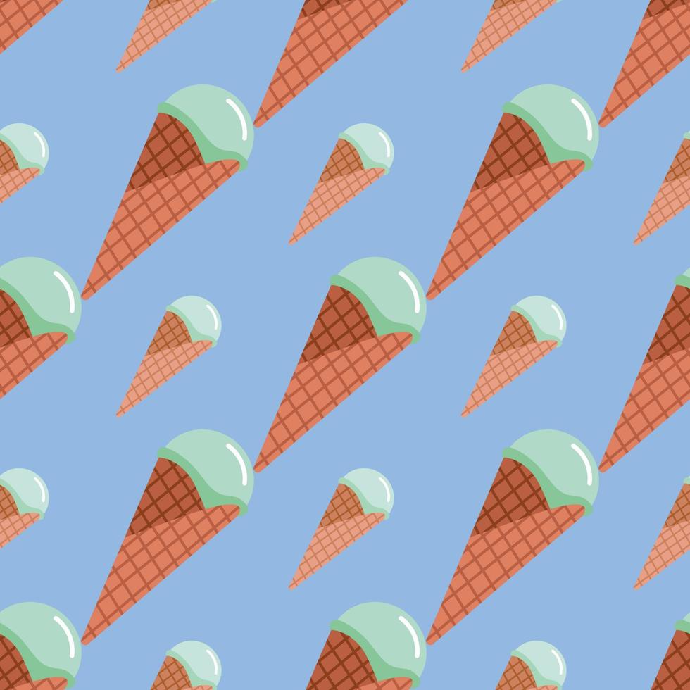 Small and middle ice cream elements seamless pattern. Blue backround. Food backdrop. vector