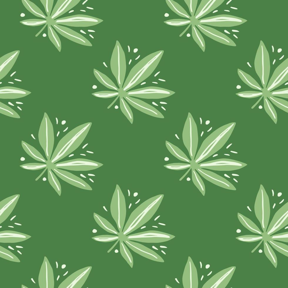 Seamless drug hand drawn pattern. Green tones artwork. Simple marijuana backdrop. vector
