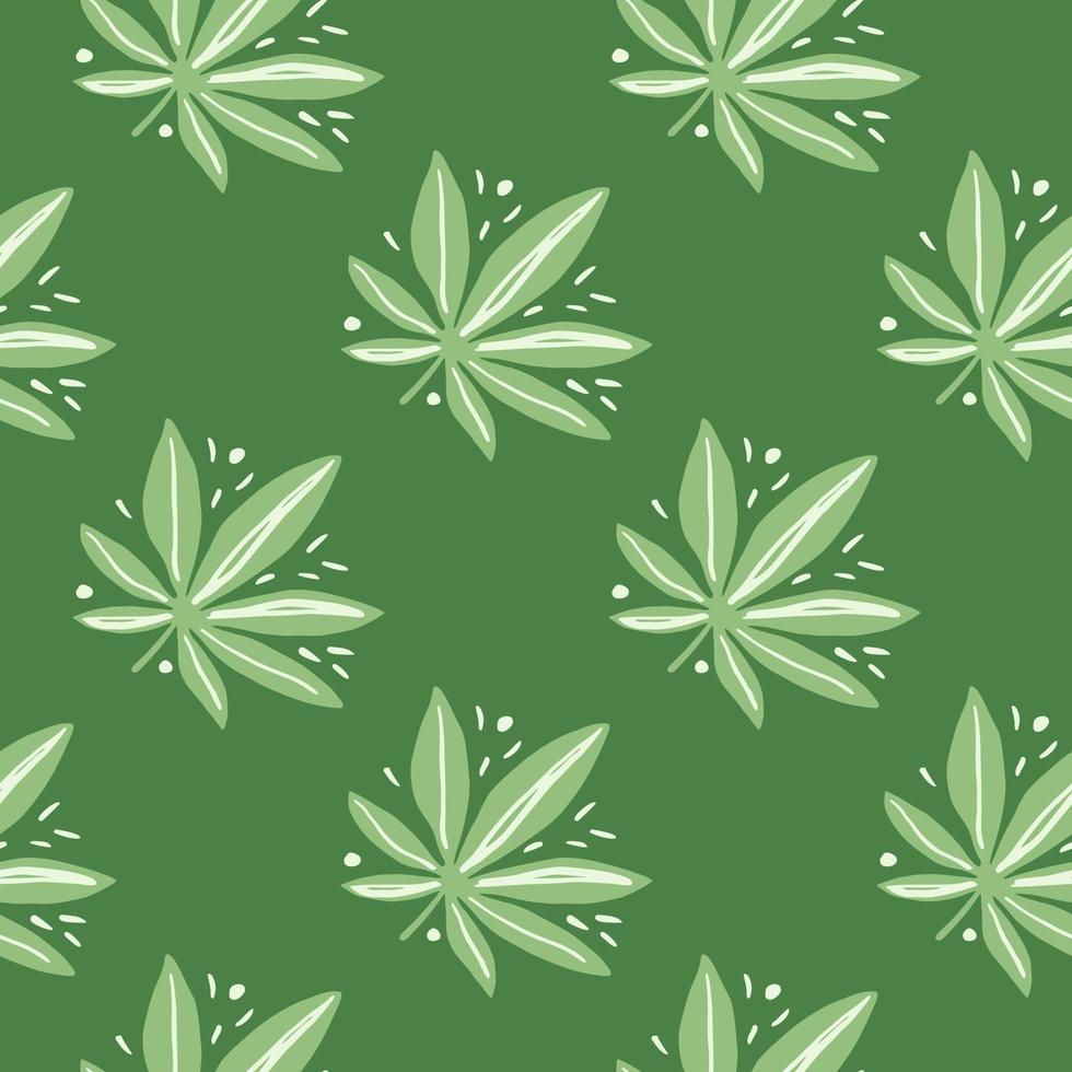 Seamless drug hand drawn pattern. Green tones artwork. Simple marijuana backdrop. vector