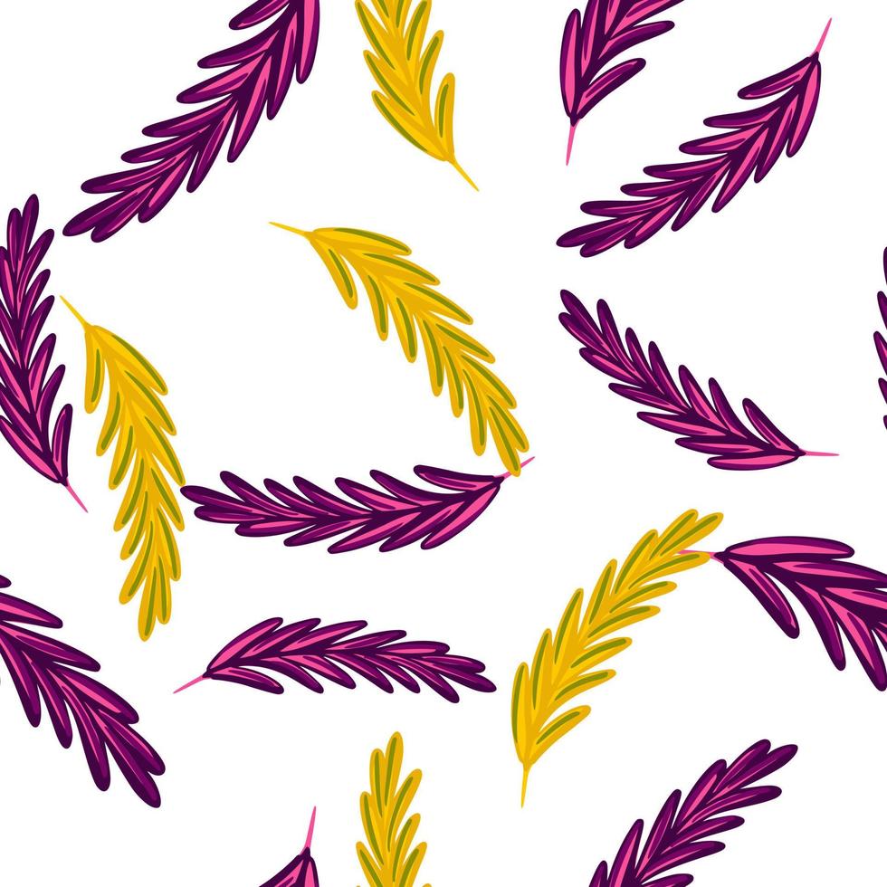 Isolated seamless pattern with purple and yellow random rosemary ornament. White background. vector