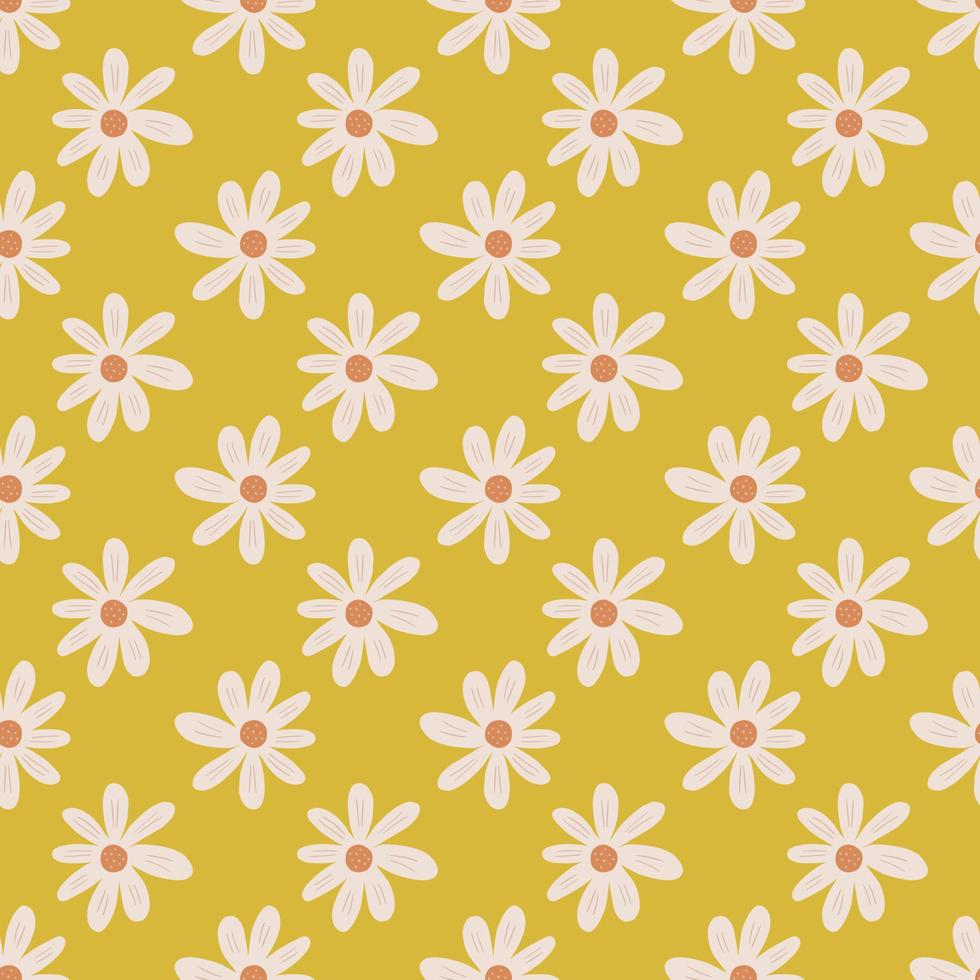 Cute ditsy flowers seamless pattern on yellow background. Retro chamomile print. Floral ornament. vector