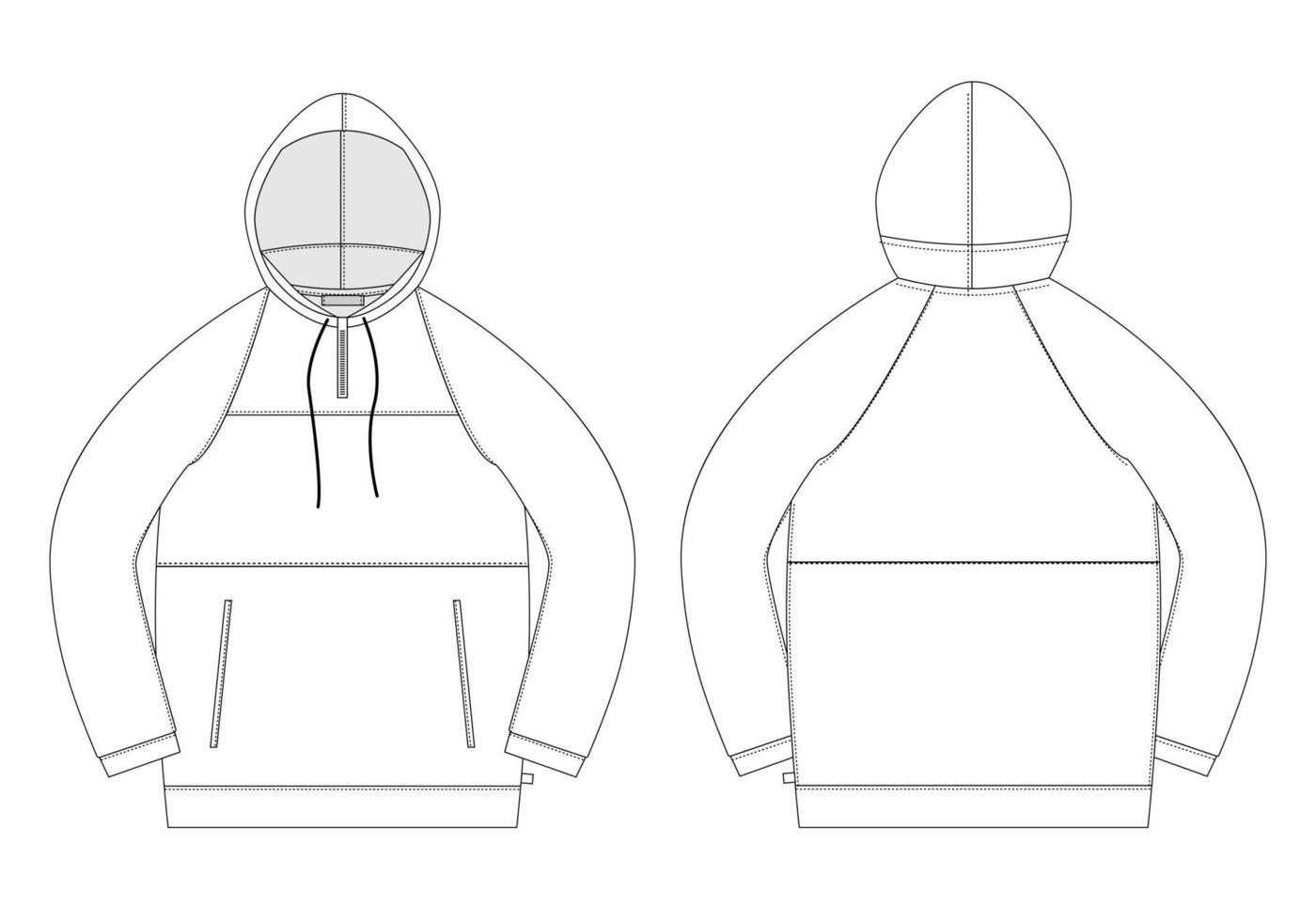 anorak boceto técnico. plantilla de diseño de ropa interior unisex hodie. vector