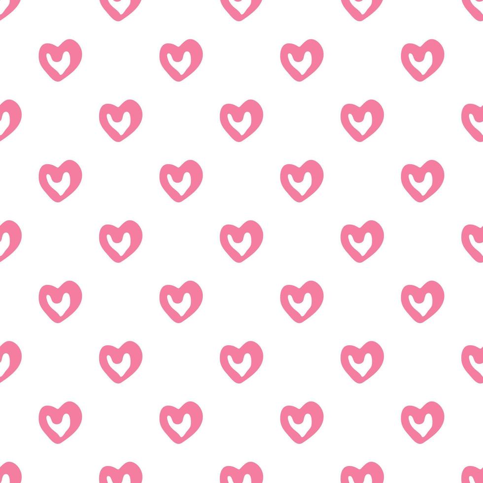 Simple geometric pink hearts seamless pattern on white background. vector