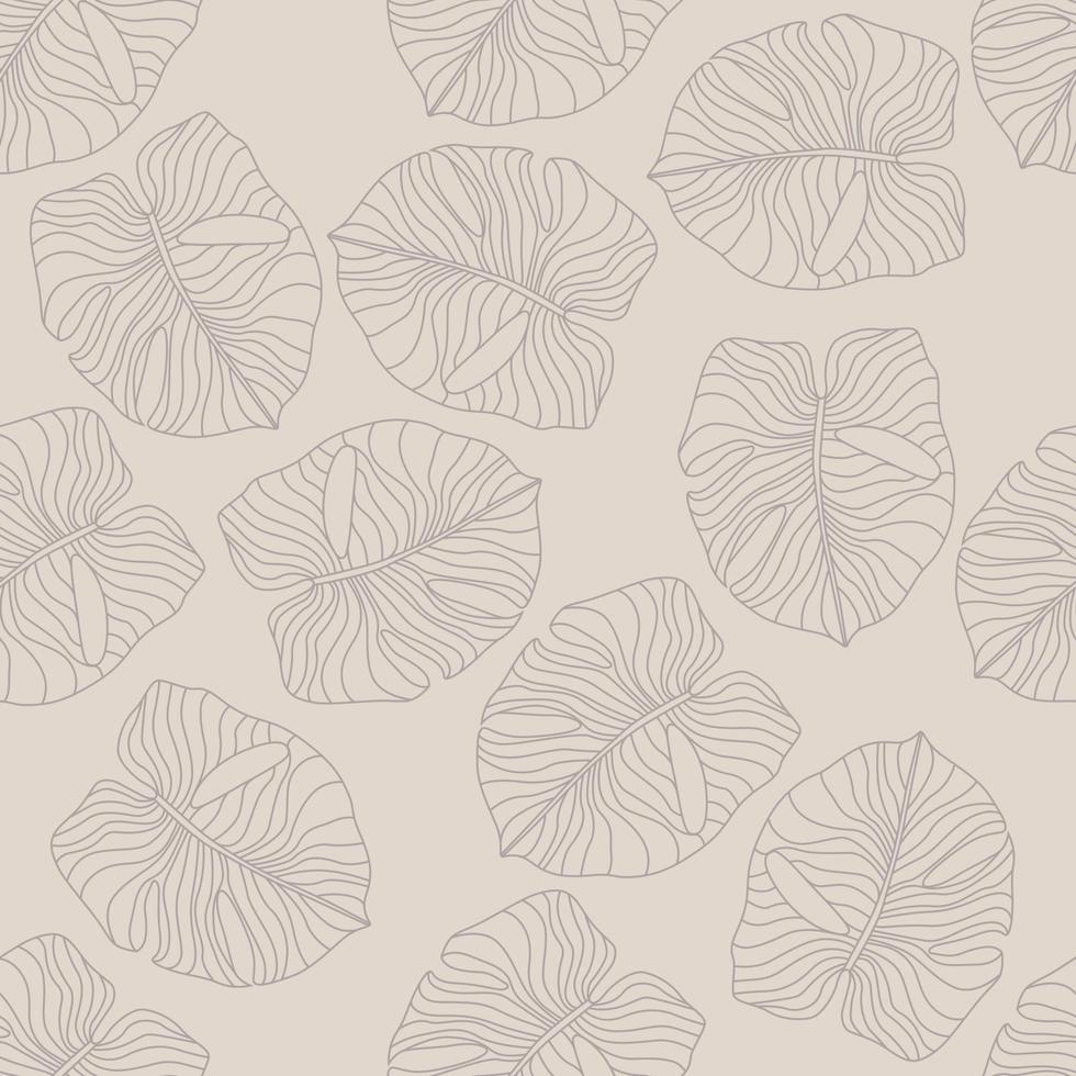 Pale monstera leaf elements seamless hand drawn pattern. Exotic hawaii botanical artwork with random located tropic foliage shapes. vector