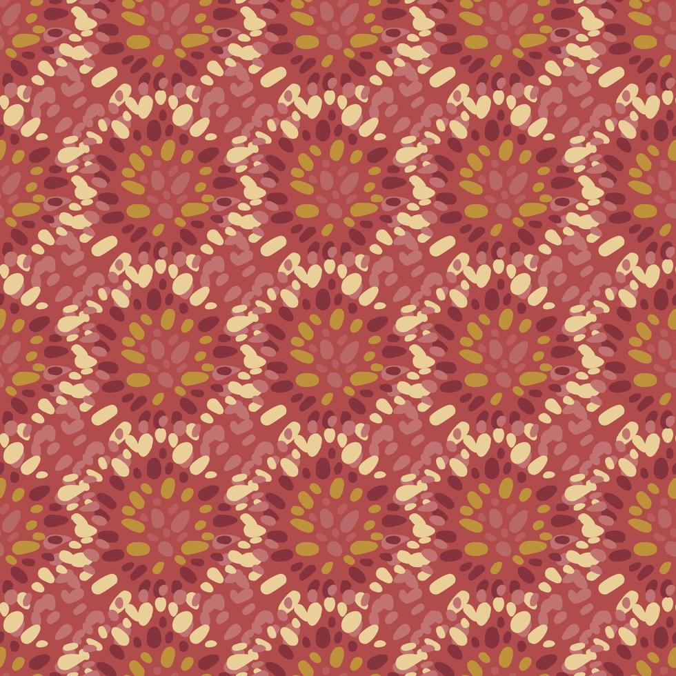 Tribal seamless pattern with dot circles. African elements in maroon tones. Simple geometry backdrop. vector