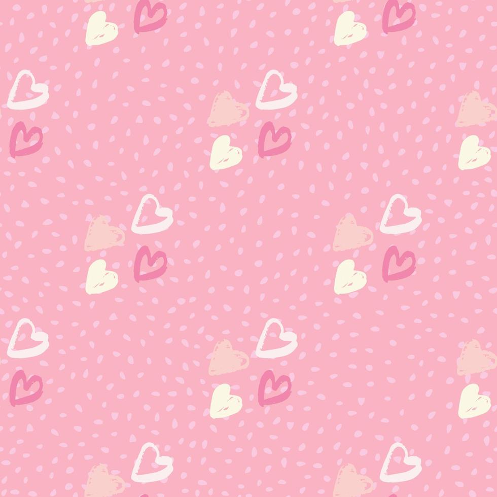 Valentine heart element seamless pattern. Pink background with dots. Love white ornament. vector