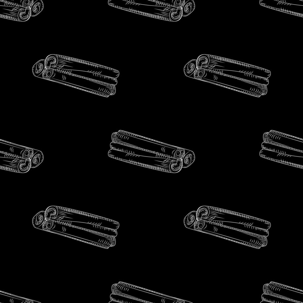 Ink hand drawn cinnamon stick seamless pattern on blackboard. vector