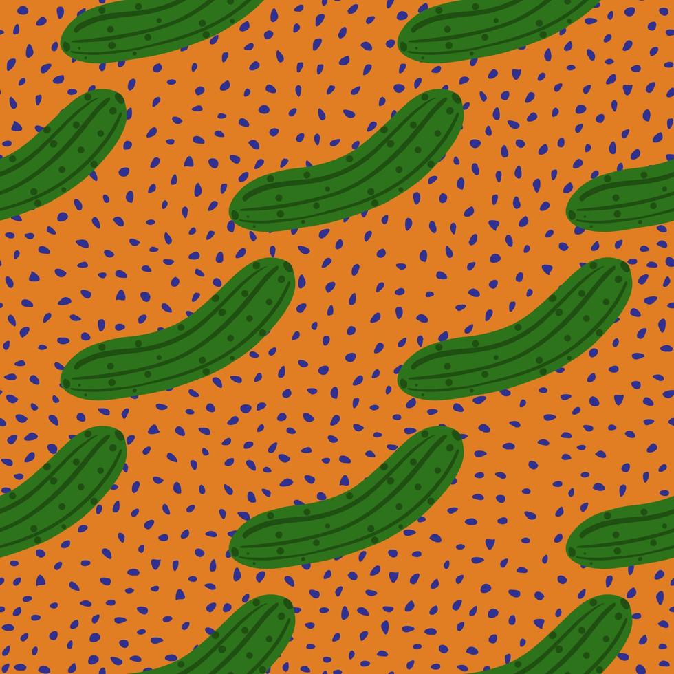 Doodle cucumber seamless pattern on dots background. Cucumbers vegetable endless wallpaper. vector