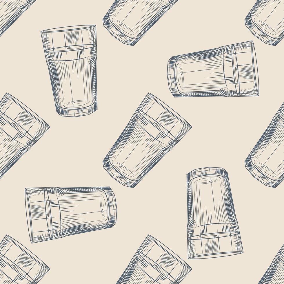 Highball glass seamless pattern. Collin glass backdrop. Engraving style. vector