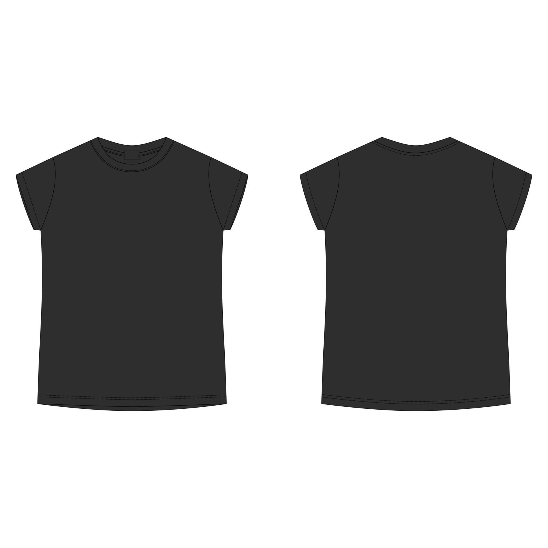 T-shirt blank template in black color. Children's technical sketch tee ...