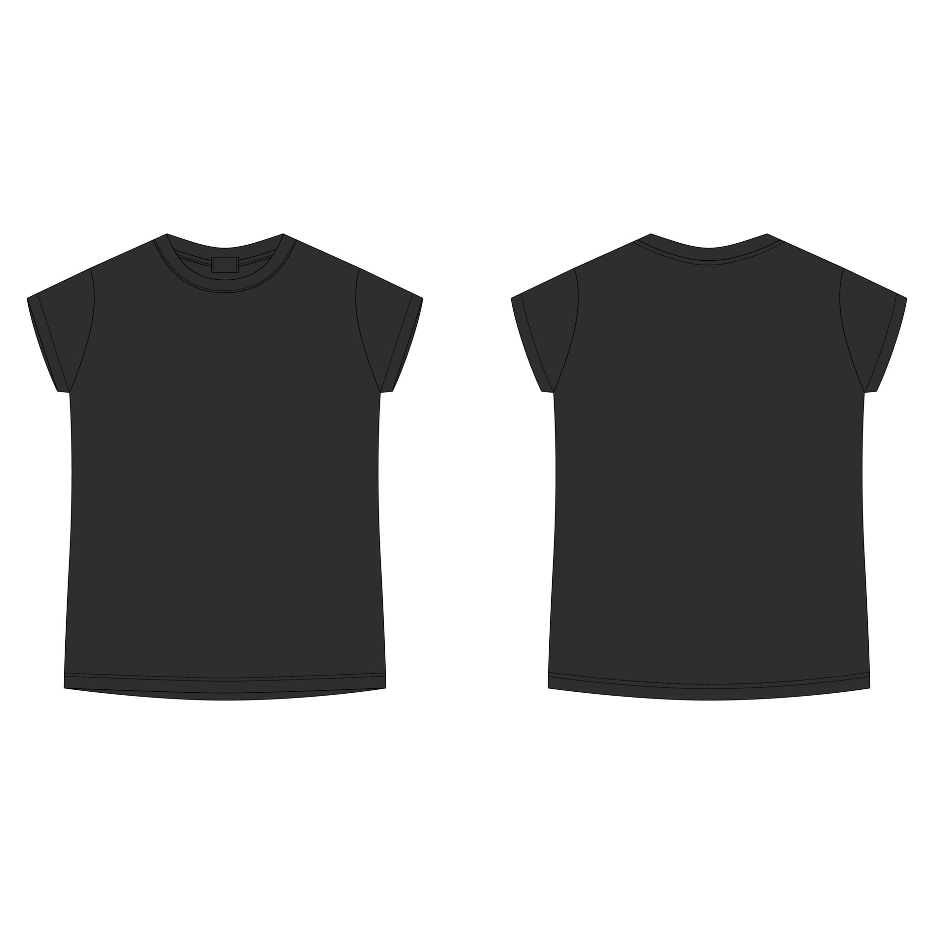 Shirt front and back in black on a gray background