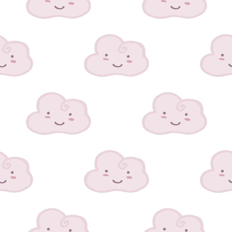 Cute smiling cloud sky seamless pattern on white background. vector