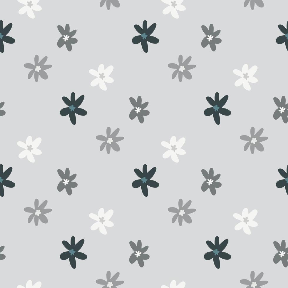 Minimalistic floral patern with abstract daisy silhouettes. Pastel blue background. White and grey botanic elements. vector