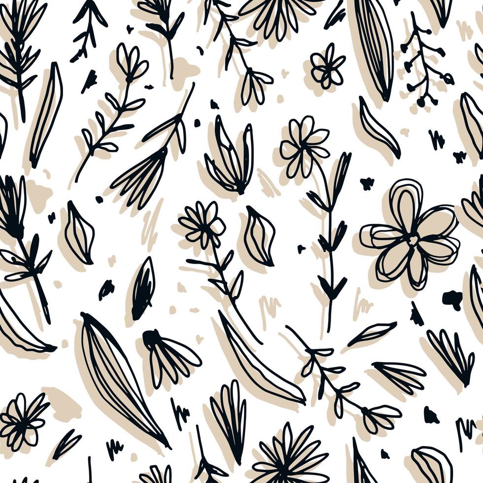 seamless pattern with abstract flowers in sketch style. Scribble floral endless wallpaper. Floral backdrop. vector