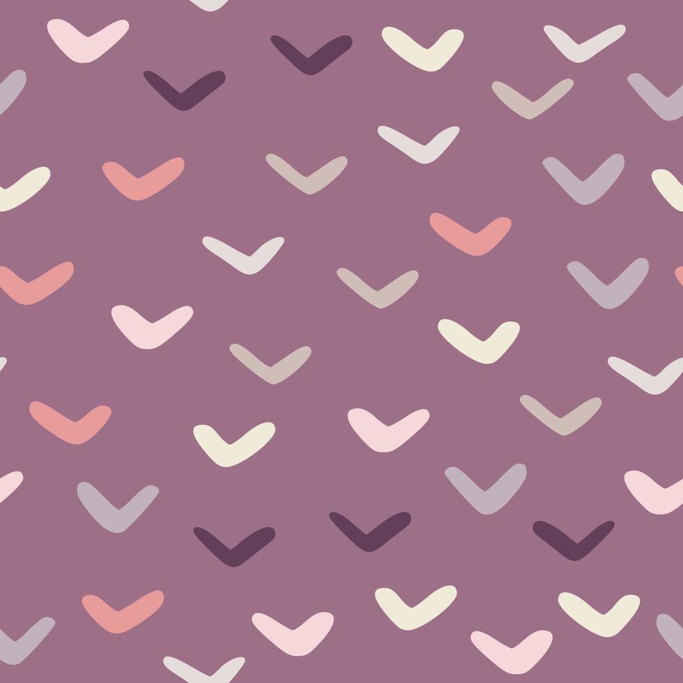 Check marks seamless pattern on purple background. Abstract doodle linear shape endless wallpaper. vector