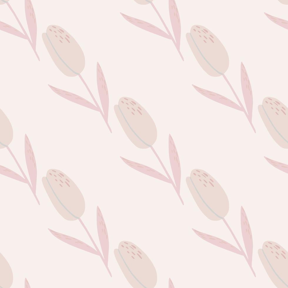 Seamless pale pattern with tulips. Flower simple silhouettes on light pale artwork. vector