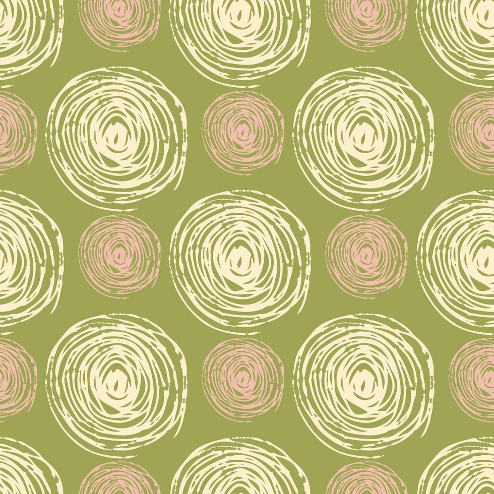 Pink and light spirals seamless pattern. Pastel green background. vector