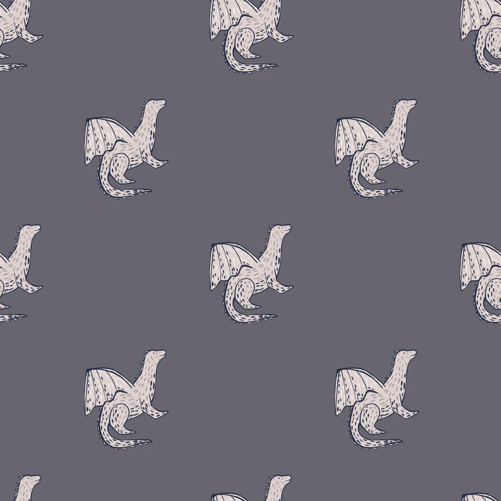 Dragon silhouettes seamless minimalistic pattern. Grey palette magical artwork. Simple design. vector