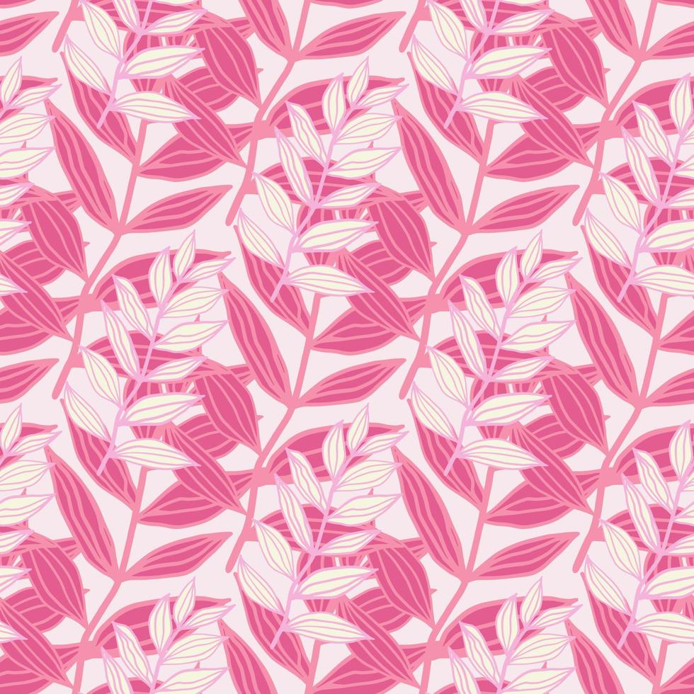 Pink outline branches silhouettes isolated seamless pattern. Floral backdrop with white background. vector