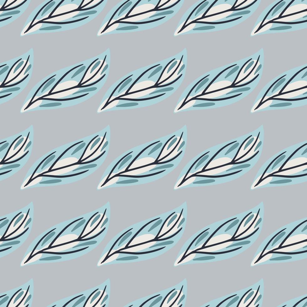 Decorative seamless pattern with hand drawn outline leaf shapes. Light blue background. Nature artwork. vector