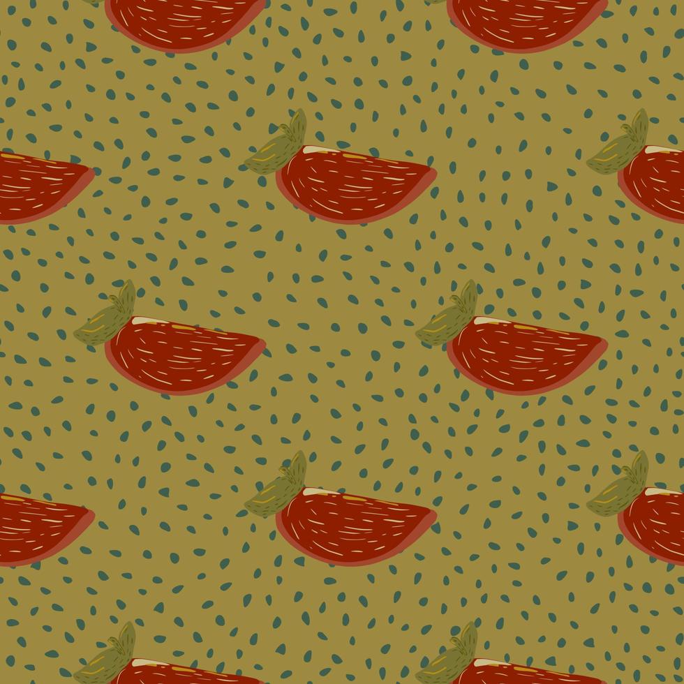 Pale simple autumn seamless creative pattern with red colored persimmon slices. Green dotted background. vector