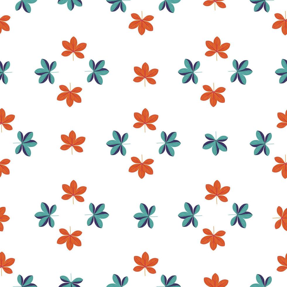 Seamless isolated pattern with red and blue geometric scheffler flowers print. White background. vector