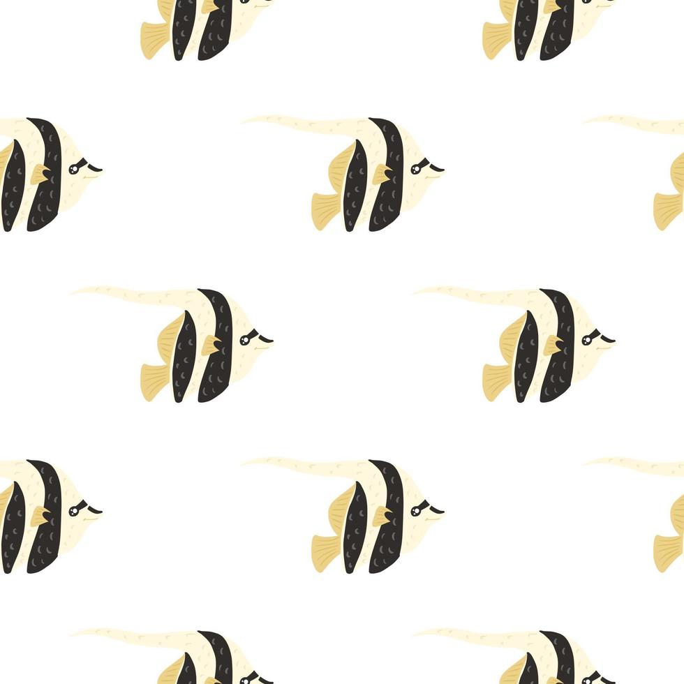 Underwater seamless pattern with doodle imperial angelfish shapes