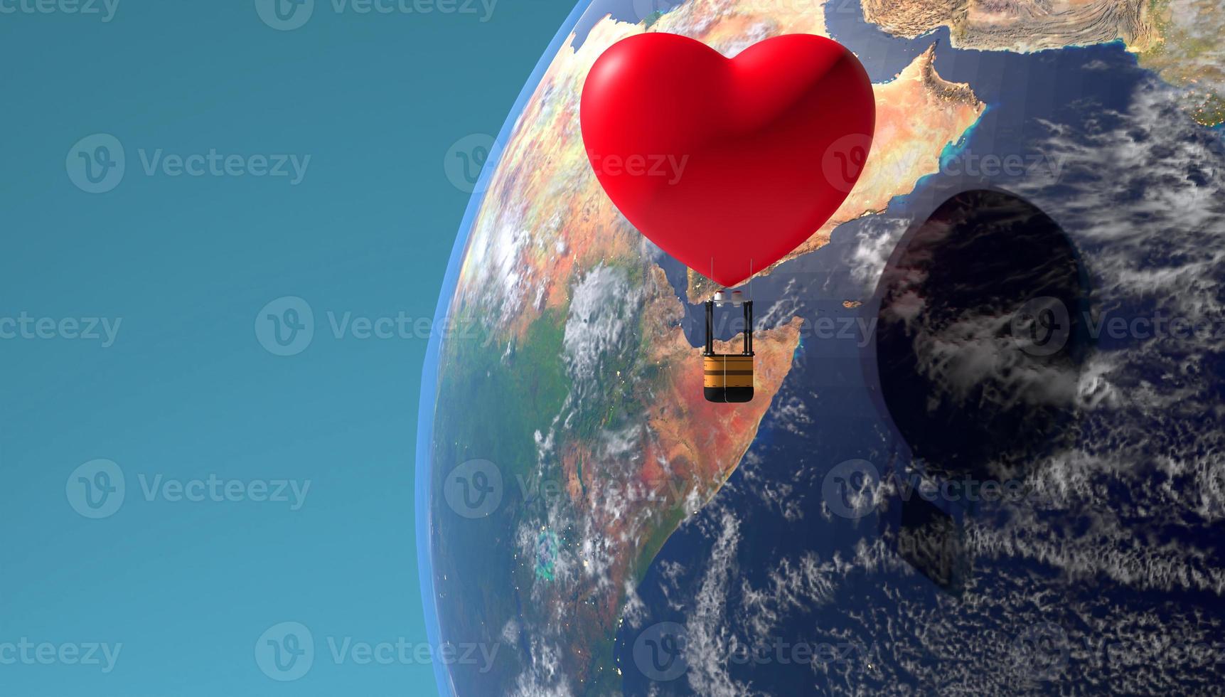 fondo del día de san valentín, planeta tierra enamorado. fondo de pantalla románticos para el día de lovis. copie el espacio imagen 3d, renderizado 3d foto