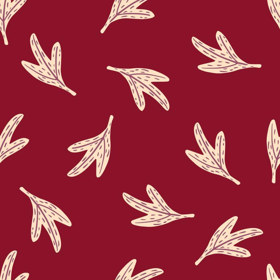 patrón minimalista de garabatos sin costuras con formas de hojas blancas. estilo minimalista. fondo rojo vector