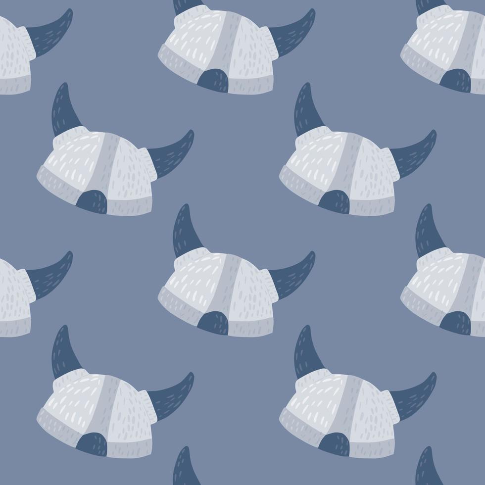 Seamless history pattern with scandinavian doodle helmets. Viking ornament in light tones on soft blue background. vector