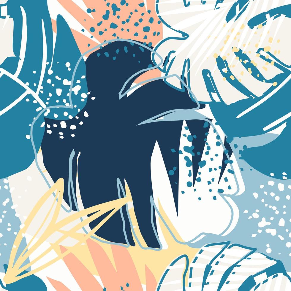 Creative tropical textures. Contemporary exotic floral seamless pattern in coolage style. vector