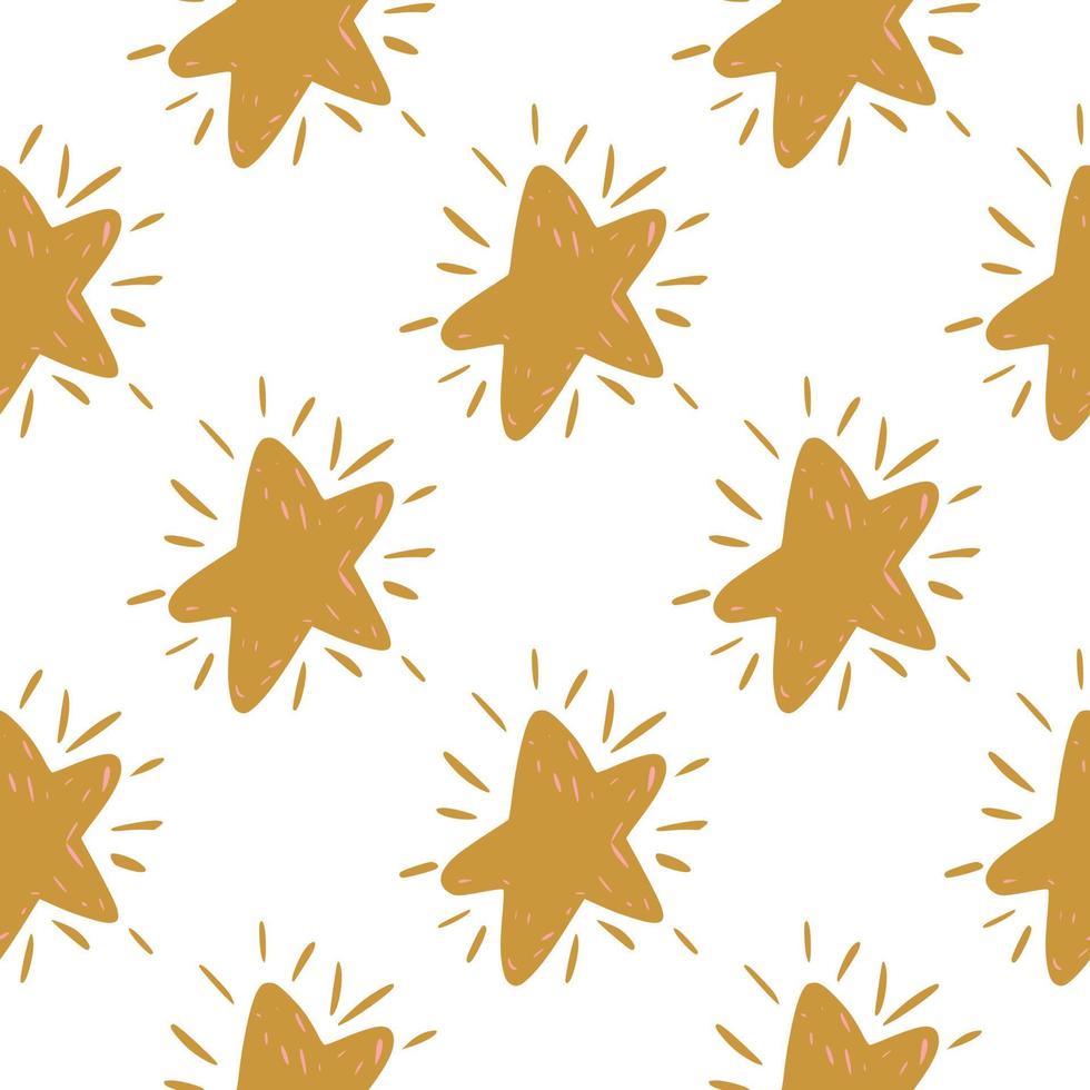 Isolated star silhouettes seamless pattern. Ocher geometric forms on white background. vector