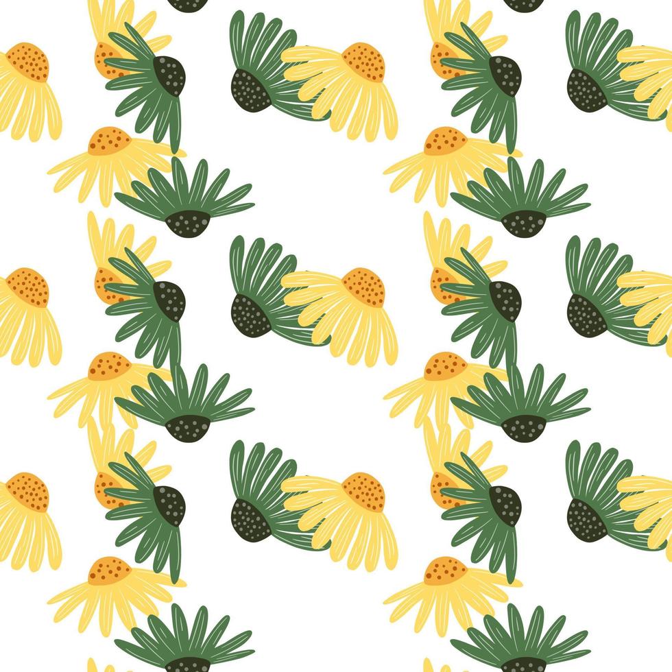 Summer floral seamless meadow pattern with green and yellow daisy random flowers shapes. Isolated print. vector
