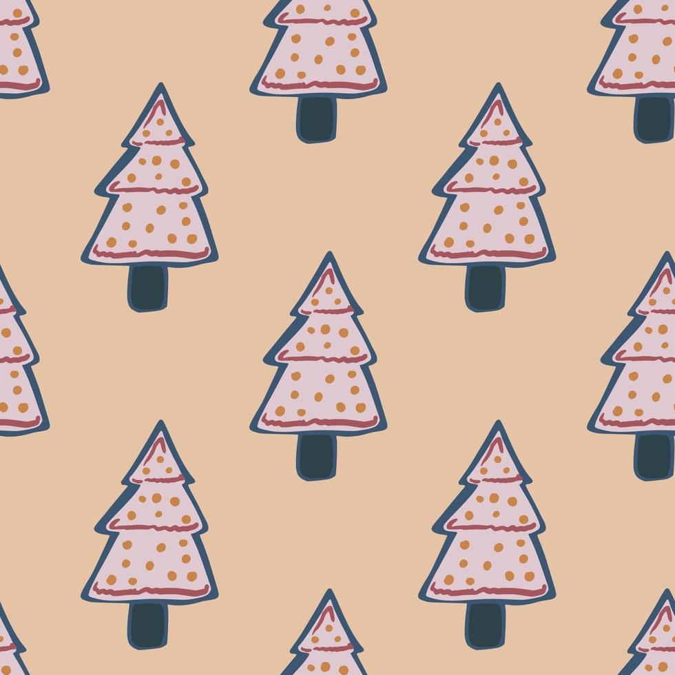 Seamless pale pattern with xmas grey dotted cookie trees. Light pastel background. Tasty winter delisious bakery dessert. vector