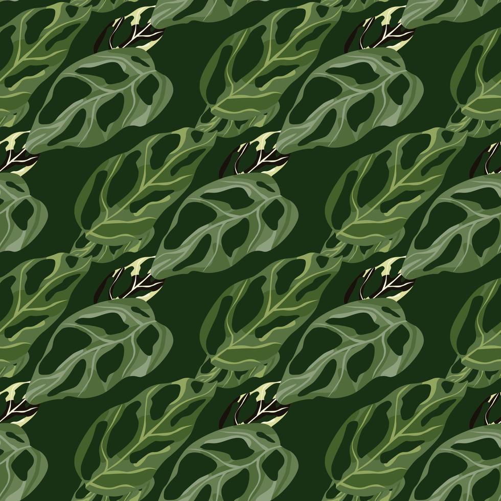 Simple stylized doodle seamless pattern with monstera elements. Green palette exotic artwork. vector
