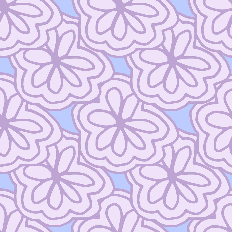 Pretty line art doodle flower seamless pattern. Romantic floral endless wallpaper. vector