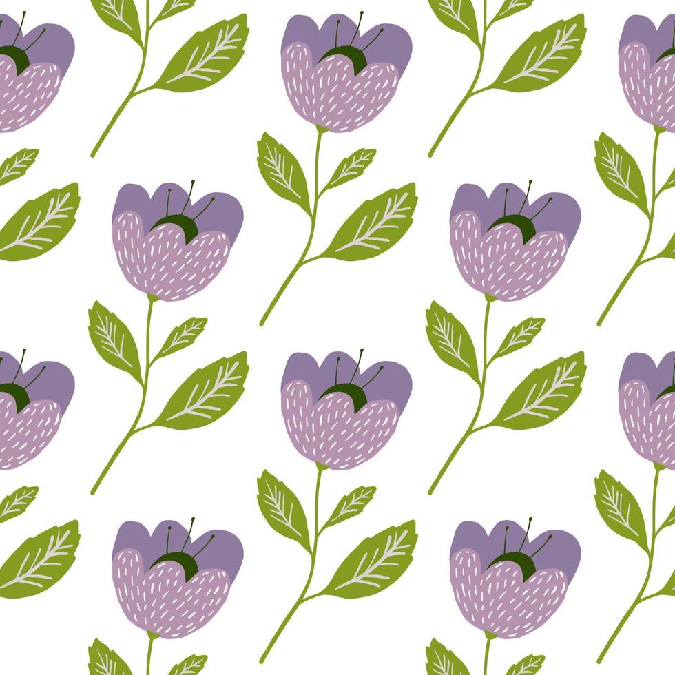 Pretty vintage flowers seamless pattern isolated on white background. Botany texture. vector