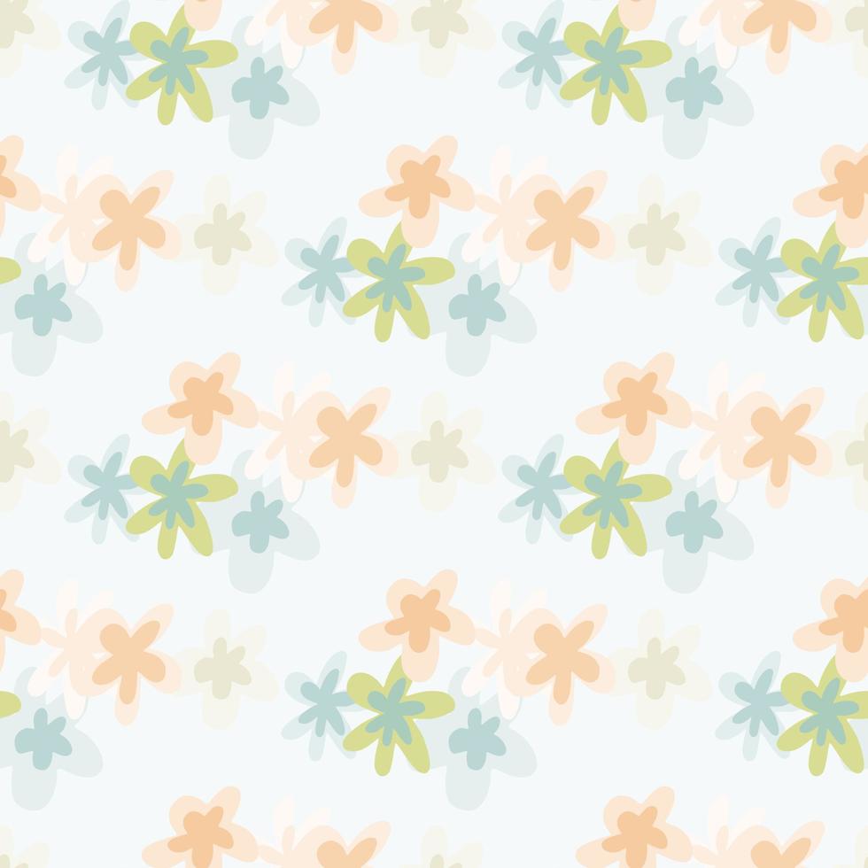 patrón floral transparente aislado con adorno de margarita de color rosa y azul suave. Fondo blanco. vector