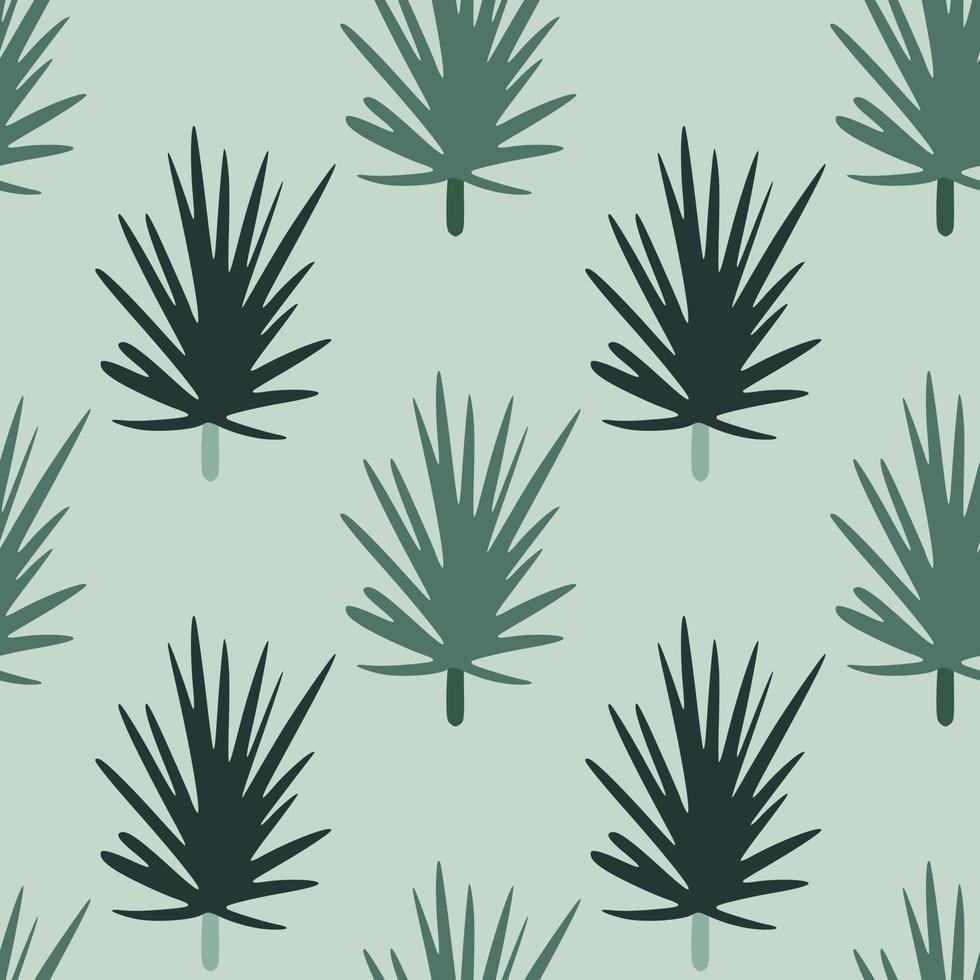 Simple seamless pattern with stylized doodle pine branches ornament. Navy blue and green colored foliage on pasel background. vector